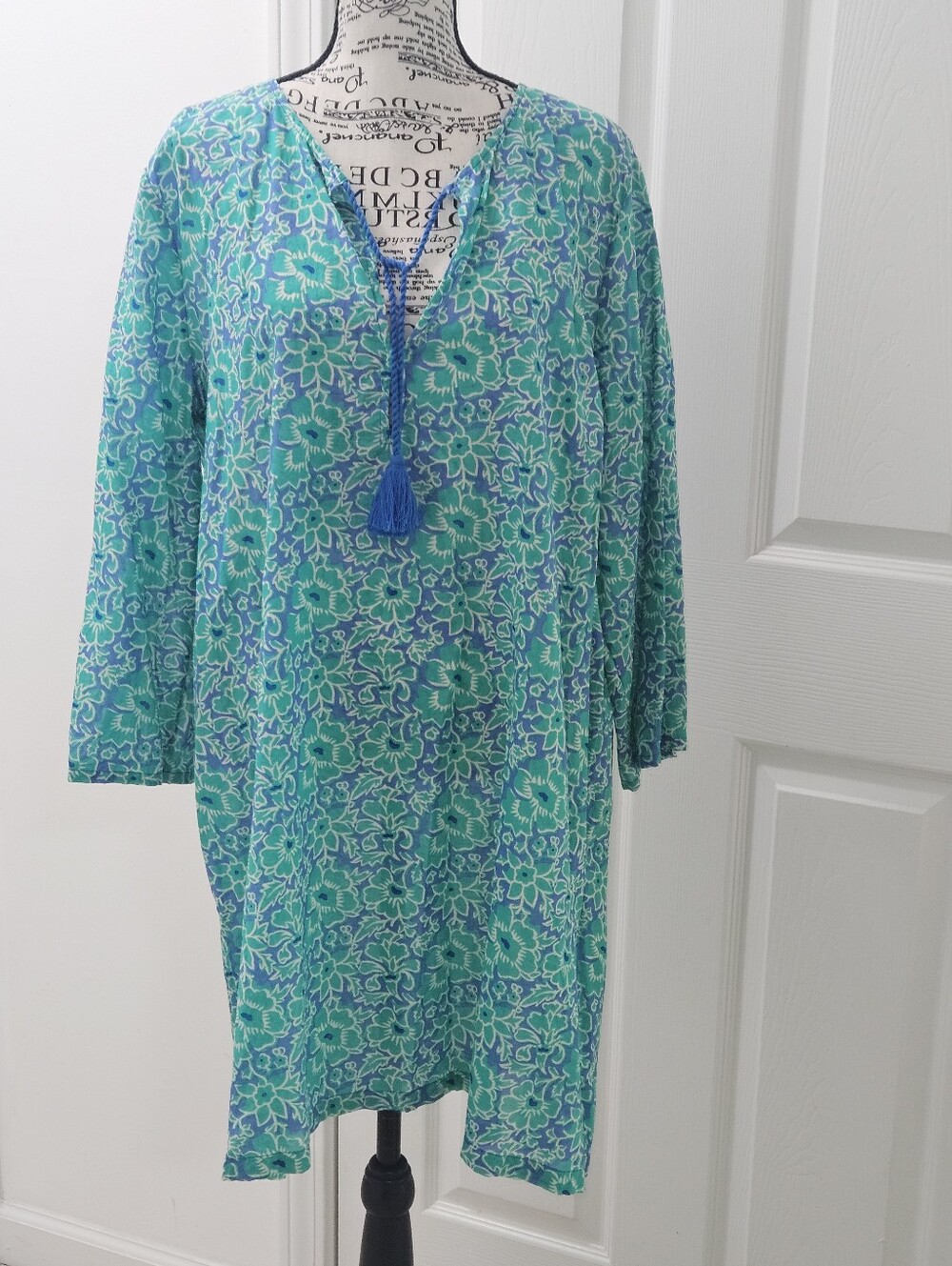 J.Crew Teal & Blue Floral Tassel Tunic